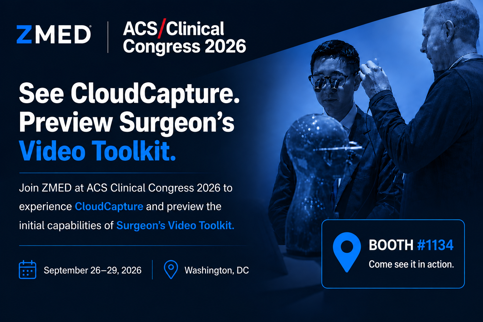 ZMED CloudCapture at ACS Clinical Congress 2026, September 26–29 in Washington, DC, booth 1134